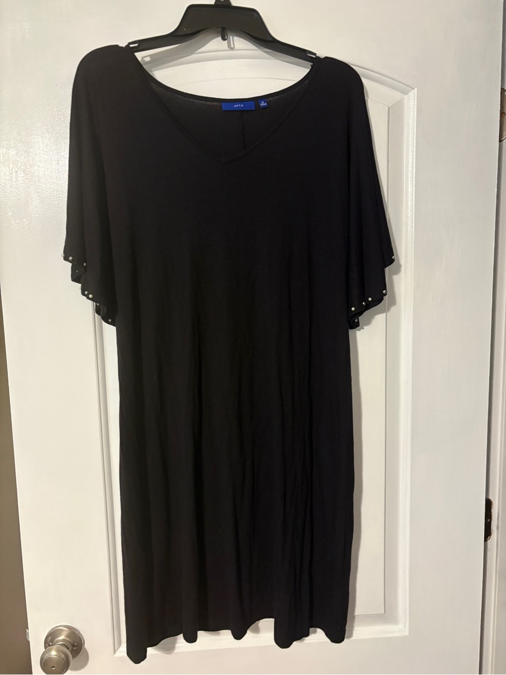Apt. 9 Black V-Neck Flutter Sleeve Tunic with Stud Trim